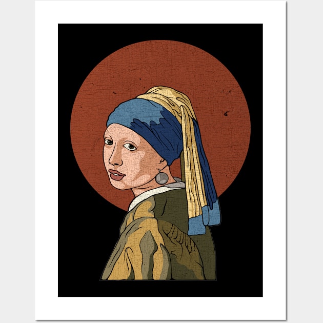 Vintage Vectorize Girl with a Pearl Earring Wall Art by Stayhoom